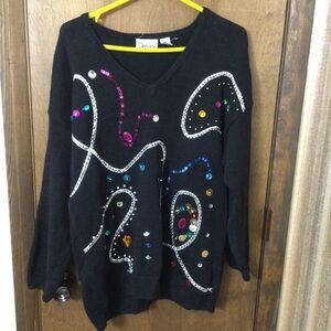 Black knit beaded and jeweled sweater size 2X by Speranza 1990s 90s